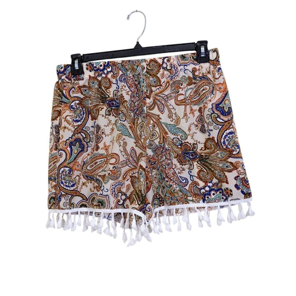 Womens Plus XXL Shorts Paisley Elastic Waist Flowy Tassel Boho Hippie Festival